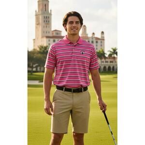 Nike Golf Jupiter Dunes Polo Vivid Pink Striped Dri-FIT Mens Large Florida